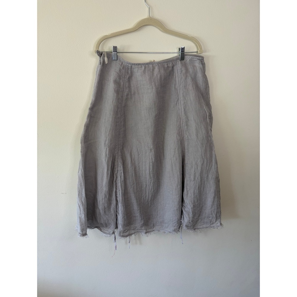 Eileen Fisher Grey Italian Linen Midi Skirt Drawstring Hem Size M - Picture 3 of 9